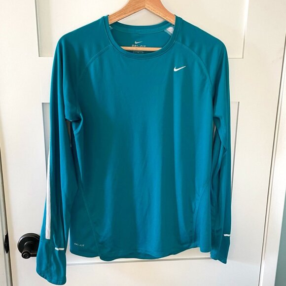 Nike Dri-Fit Womens Activewear Teal and White Shirt Size Large - Picture 1 of 10